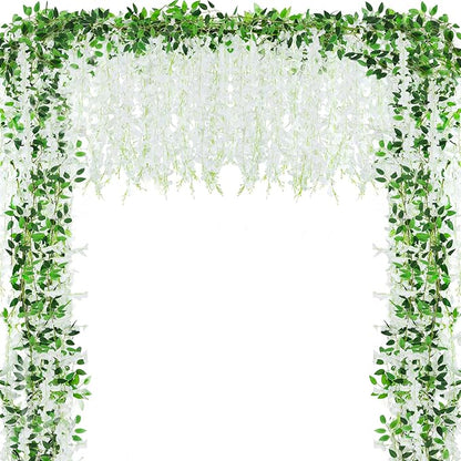 Alotiki Wisteria Hanging Flowers, Artificial Flowers for Decoration, Wedding, Garden, Wall,White 10 Pcs Total 60ft