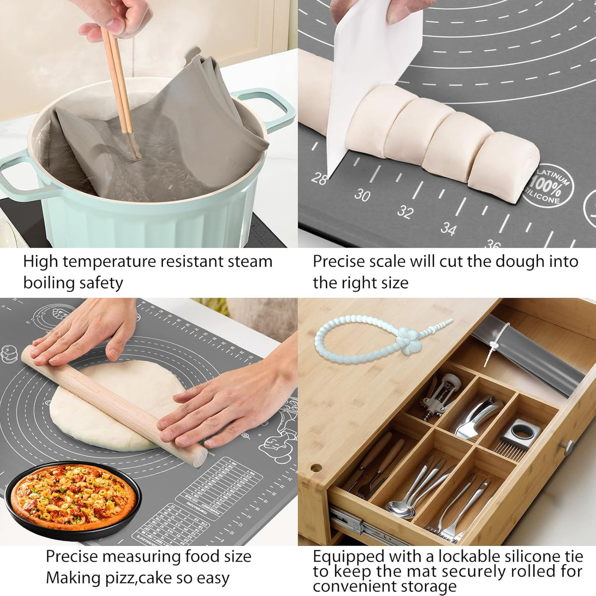 Silicone Baking Mat 24" x 16" Extra Thick Non-stick Pastry Mat with Measurements and Edge Heightening
