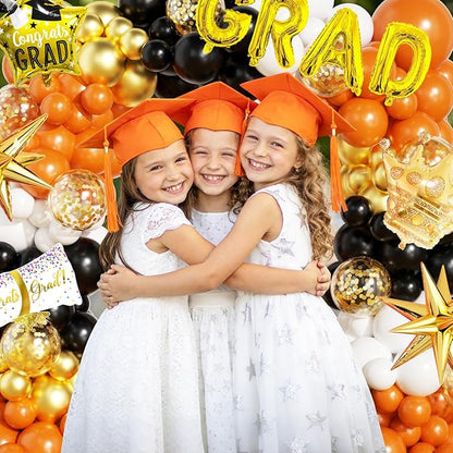 Graduation Balloon Arch Garland Kit Orange Black White Gold Graduation Decorations 2026 for College High School Class of 2026 Grad Party Prom Decor