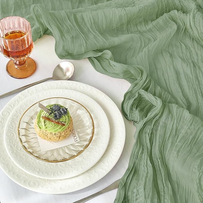 IVAPUPU 2 Pcs Cheesecloth Table Runner - 10ft Sage Green Boho Rustic Gauze Cheese Cloth Table Runner for Baby Shower Decorations Wedding Party Summer Garden Farmhouse Decor
