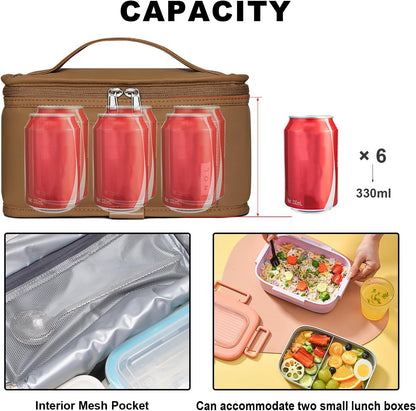 NOL Natural Organic Lifestyle Small Lunch Bag Mini Lunch Box Insulated Lunch Bag for Men/Women Leakproof Cooler Tote Bag Lightweight Nylon Waterproof Lunch Box For Work,Brown