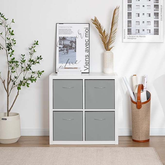 StorageWorks Gray Storage Cubes, 13x13 Storage Cube Bins with Handle, Cube Storage Organizer Bins for Shelves and Closet, Collapsible Storage Bins, 4-Pack