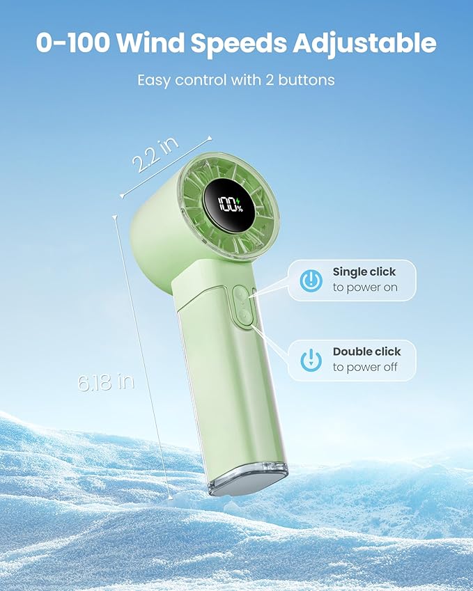 Gaiatop Portable Handheld Turbo Fan, 1-100 Adjustable High Speeds, 3-20Hrs Cooling Times, 4800mAh USB Rechargeable Portable Small Hand Fans with Lanyard for Outdoor, Travel, Home, Make Up, Green