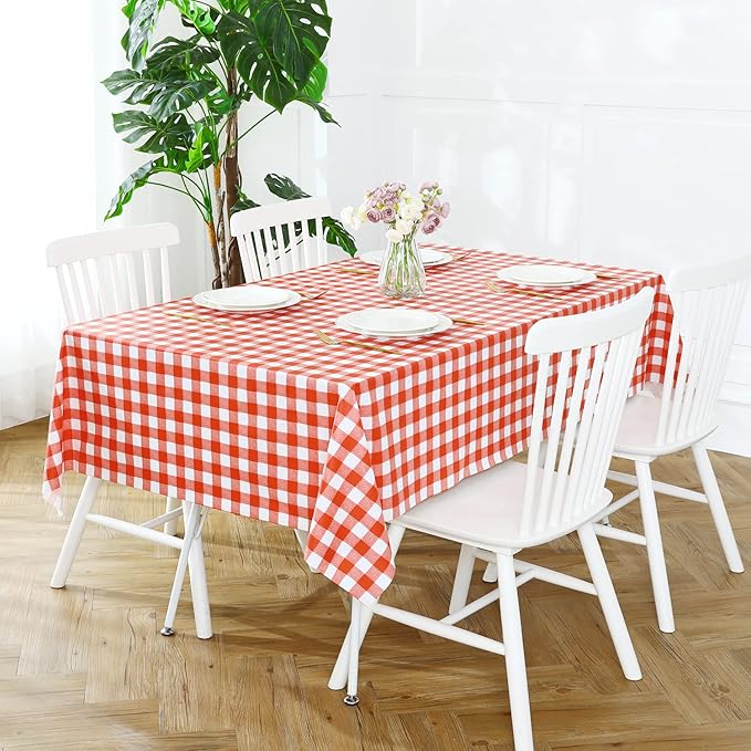 Romanstile Square Vinyl Tablecloth, 100% Waterproof Buffalo Gingham Plastic Table Cloth, Heavy Duty Wipeable Checkered Table Covers for Outdoor, Camping, Picnic, Patio - 60 x 60, Red and White