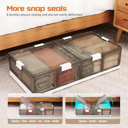 Under Bed Storage Containers with Wheels - Stackable, Foldable Plastic Storage Boxes with Lids for Clothes, Shoes, Blankets - Perfect for Bedroom Organization and Dorms (2 Pack-25.2''x16.5''x7.1'')