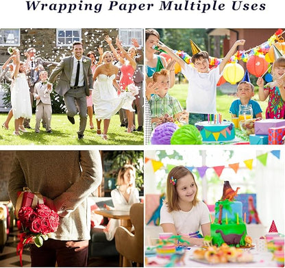 Birthday Wrapping Paper Metallic Black and Gold Geometric Wrapping Paper Gift Wrap for Father's Day Men Husband Boyfriend Mini Roll, 4 Rolls Geometry Pattern - 17 inch x 120 inch(10feet) Per Roll