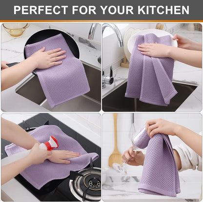 Kitinjoy 100% Cotton Waffle Weave Kitchen Towels, 6-Pack Super Soft and Absorbent Dish Towels for Drying Dishes, Kitchen Hand Towels, 13 in x 28 in, Lavender