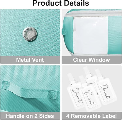 Comforter Storage Bag - Large Capacity Blanket Storage Bags 3-Layer Ultra Space Saving Self Compression Organizer, Washable Compression Bags for Storage Comforter Blanket, 4-Pack, Blue