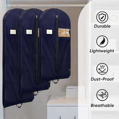 BALEINE 2PK Heavy Duty Garment Bag with Shoe Storage Travel Bag for Dresses, Suit, Coats Travel Essential (54", Blue)