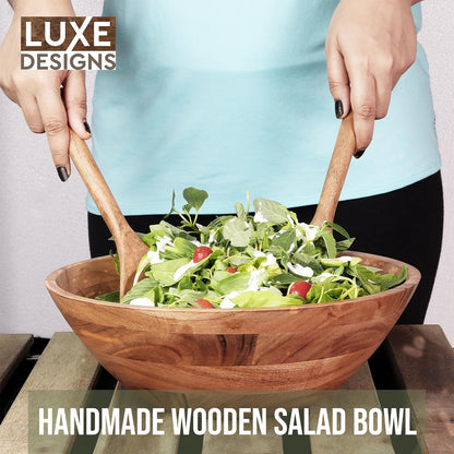 Luxe Designs Wooden Salad Bowl Set - Food Safe & Sustainable Decorative Bowl - Wood Bowl for Fruits, & Salads