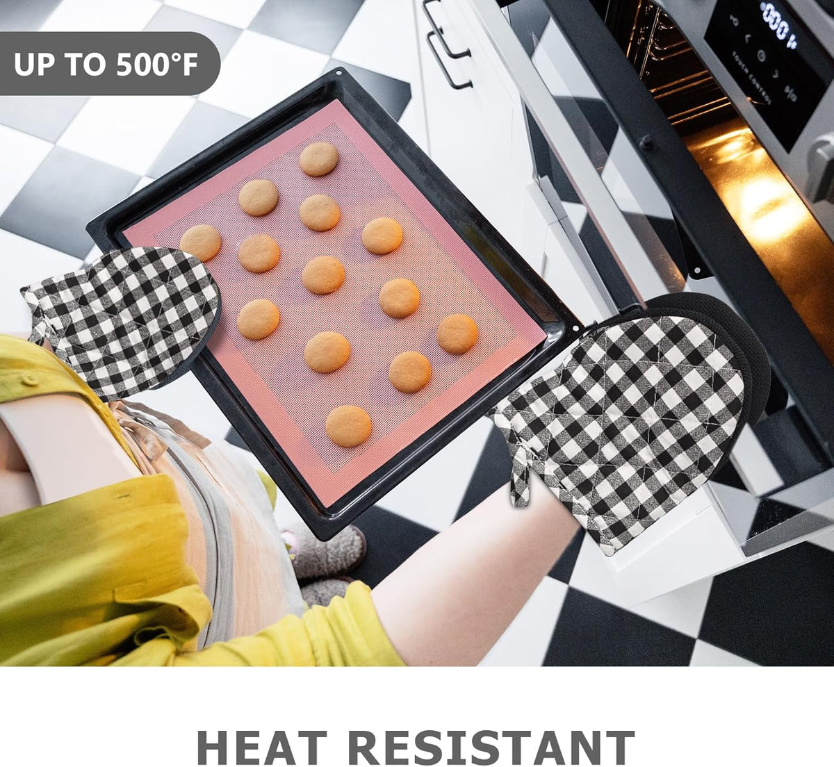Qulable 1 Pair Short Oven Mitts - Silicone Kitchen Oven Gloves High Heat Resistant 500℉