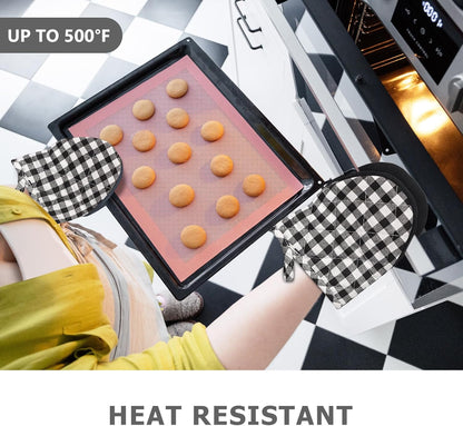 Qulable 1 Pair Short Oven Mitts - Silicone Kitchen Oven Gloves High Heat Resistant 500℉