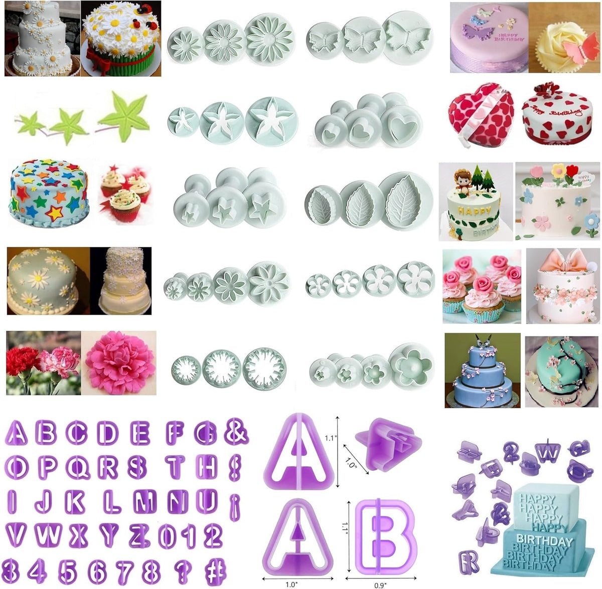 Flower Fondant Cutters,73Pcs Cake Cookie Cutter Plunger Sugarcraft Alphabet Letters Decorating Tools