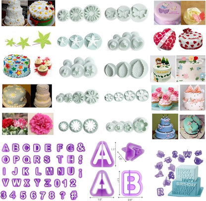 Flower Fondant Cutters,73Pcs Cake Cookie Cutter Plunger Sugarcraft Alphabet Letters Decorating Tools