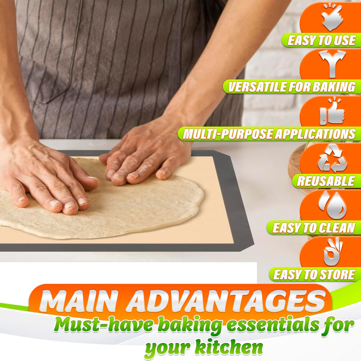 3 Pcs Silicone Baking Mat - Non-Stick Silicone Baking Mats Cookie Sheet with Reinforced Edges, Dishwasher Safe, Heat-Resistant