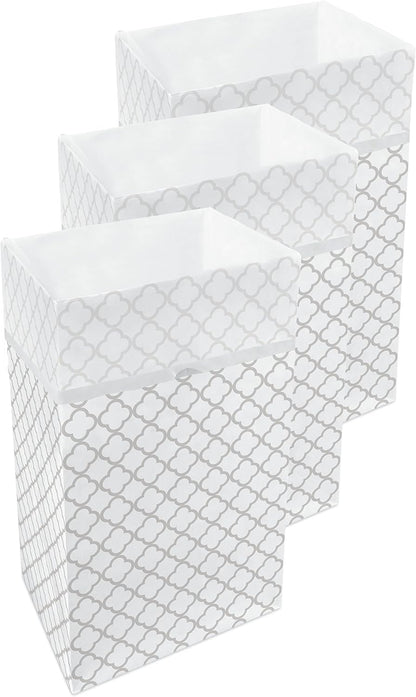 30 Gallon Disposable Pop-Up Trash Cans (3-Pack) with Fitted Bags – Foldable Garbage & Recycling Bins for Parties, Events & Kitchen (Trellis, 30" H x 14" W x 17" D)