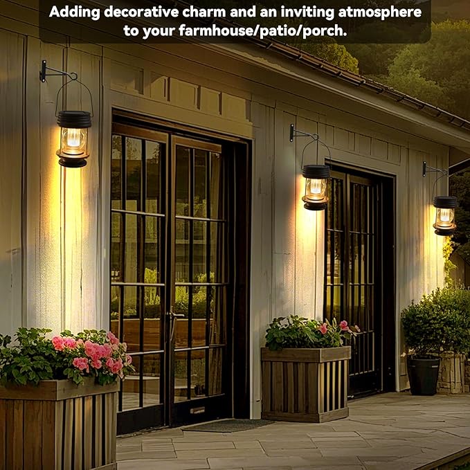 Solar Lanterns Outdoor - 2 Pack Hanging Solar Lights for Outside, Waterproof Outdoor Garden Lanterns Lamp Vintage Design for Landscape Yard Pathway Beach Pavilion Table Decoration (Warm Lights)