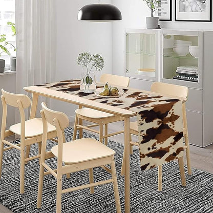 Cowhide Print Table Runner, Western Farm Animal Fur Wildlife Rustic Table Runner for Kitchen Farmhouse Dining Home Banquet Party 13x90in