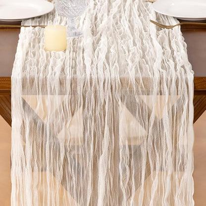 Socomi Ivory Cheesecloth Table Runner Tulle Gauze Cheese clothBoho Rustic 120 inch 10FT Runner for Wedding Party Baby Shower Birthday Holiday Decorations 1pc