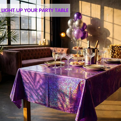 Purple Birthday Decorations - 2 Pack Laser Purple Tablecloth for K‑Style Demon Music Theme Birthday Decorations - Pink Party Decor for Korean Pop,Iridescent Party Decorations for Bachelorette Bridal