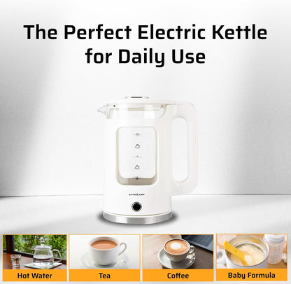 Epsilon 1.7L Glass Electric Kettle – Hot Water Tea Kettle with LED Light, Stainless Steel & Borosilicate Glass, Auto Shut-Off