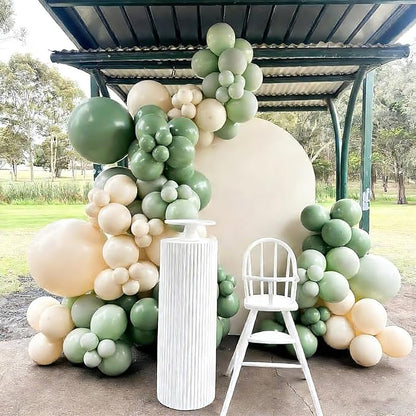 Lukiituke Sage Green and Gold Balloon Arch Kit, 134Pcs Sage Green Balloons, 4 Sizes Sage Green White and Gold Balloons for Baby Shower Wedding Bridal Birthday Party Decorations