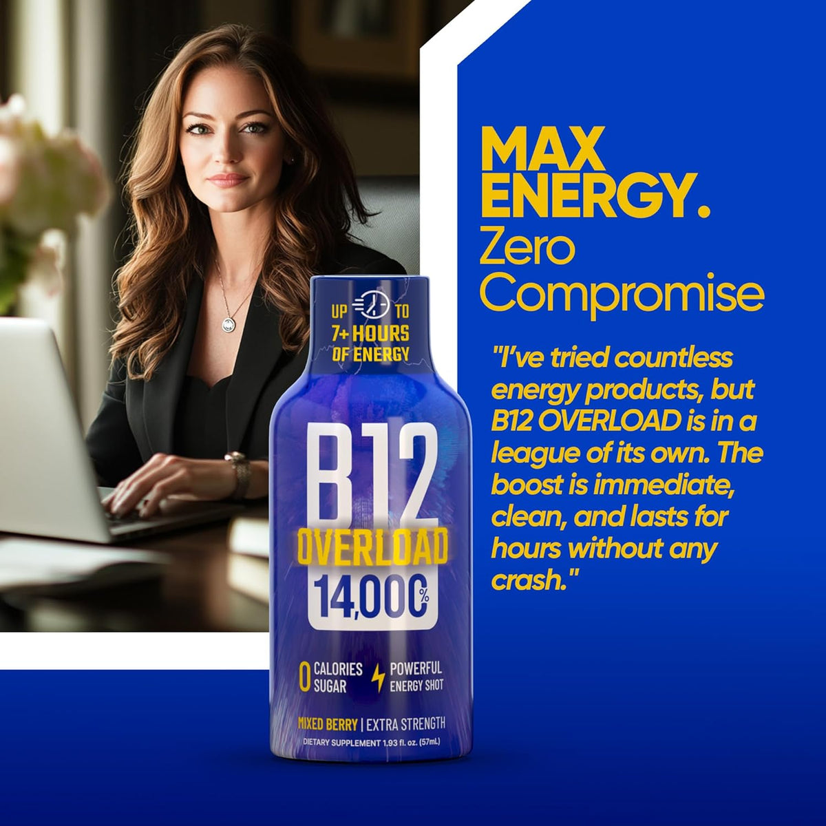 B12 Overload Extra Strength Energy Shot – Mixed Berry – 260mg Caffeine, 14000% B12, Electrolytes – Energy & Vitality Support