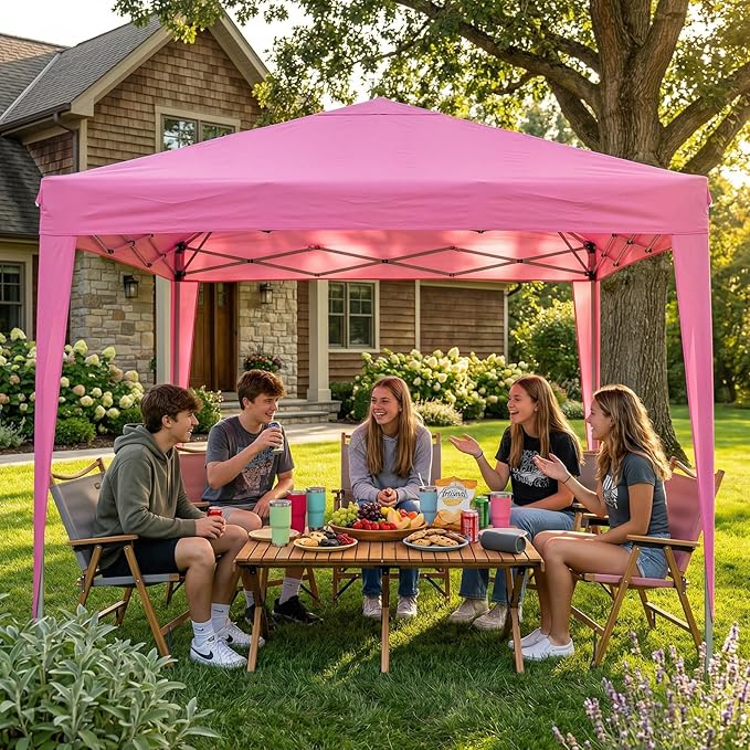 10x10 Pop Up Canopy Tent with 4 Removable Sidewalls, Heavy Duty Waterproof Party Tent with Church Windows,Pink Commercial Grade Instant Gazebo for Outdoor Event Wedding Vendor