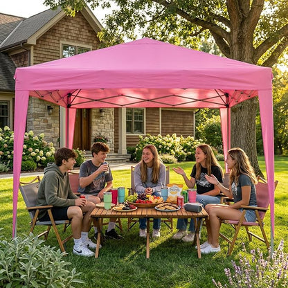 10x10 Pop Up Canopy Tent with 4 Removable Sidewalls, Heavy Duty Waterproof Party Tent with Church Windows,Pink Commercial Grade Instant Gazebo for Outdoor Event Wedding Vendor