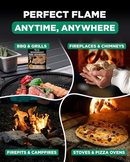 WH 54+ Pack Natural Fire Starters for Indoor Fireplace - Long-Burning Charcoal Starters - Odorless Firestarters for Wood Stove, Chimney, Campfires & Grill - Quick Ignite