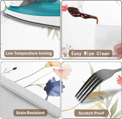 Spring Summer Floral Round Fitted Tablecloth with Elastic Watercolor Farmhouse Wildflower Circle Table Cloth for 40-44" Tables Wipeable Waterproof Easter Flower Table Cover for Picnic Dining Outdoor