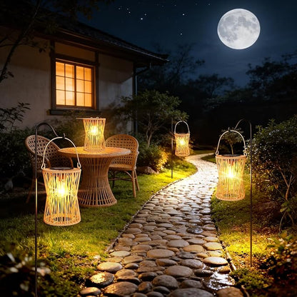 Solar Lanterns Outdoor Waterproof 1 Pack, Upgraded Rattan Hanging Solar Lights for Outside with Handle, Bright Auto On/Off Decorative Outdoor Lanterns for Patio Garden Yard Porch, Gifts for Mom