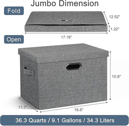 Graciadeco Large 17" 36 Quart Collapsible Stackable Storage Bins with Lids, 3 Packs Black and White Mix Linen Fabric Closet Boxes with Lids, Storage Cube Baskets Container Organizers (17x12x11)