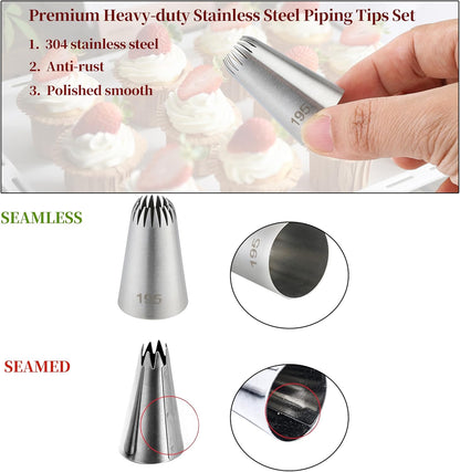 5PCS Large Piping Tips Set, Cokuma Stainless Steel Cake Decorating Tips, Frosting Icing Tips for Cupcakes, Cake