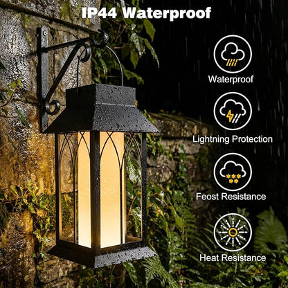 Solar Lantern Outdoor Waterproof ,Black Heavy Duty Metal Solar Powered Hanging or Table Lamp for Patio, Garden, Yard, Porch - Decorative Warm White Lights