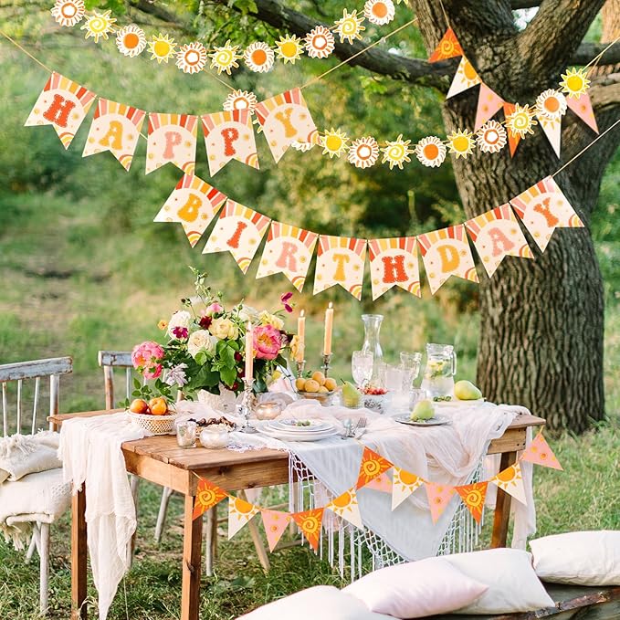 First Trip Around the Sun Decorations, Pre-assembled Sun Birthday Decorations, Boho Sunshine 1st Birthday Decorations Girl Boy