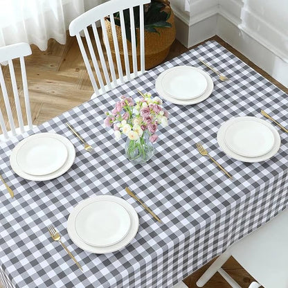 Romanstile Rectangle Vinyl Tablecloth, 100% Waterproof Buffalo Gingham Plastic Table Cloth, Heavy Duty Wipeable Checkered Table Covers for Outdoor, Camping, Picnic, Patio - 54 x 120, Grey and White