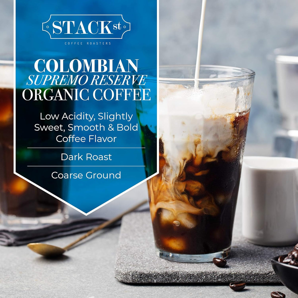 Organic Cold Brew Coffee Coarse Ground 1 LB - Colombian Supremo Reserve Flavor Dark Roast Coarse Grind - 100% Arabica Beans - Handcrafted