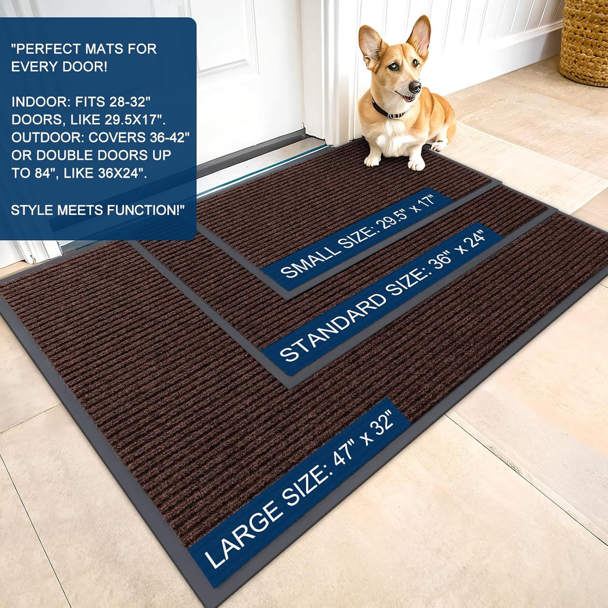 OLANLY Front Door Mat Indoor Outdoor Entrance, Waterproof Heavy Duty Doormat, Fade Resistant, Low Profile, Easy Clean Patio Porch Welcome Floor Mats for Entry, 59x20, Brown