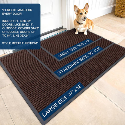 OLANLY Front Door Mat Indoor Outdoor Entrance, Waterproof Heavy Duty Doormat, Fade Resistant, Low Profile, Easy Clean Patio Porch Welcome Floor Mats for Entry, 59x20, Brown
