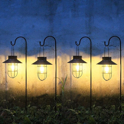 Solar Lanterns Outdoor Waterproof,4pack Hanging Solar Lights Lantern Lamp with Shepherd Hook, Metal Waterproof Edison Bulb Lights for Garden Outdoor Pathway