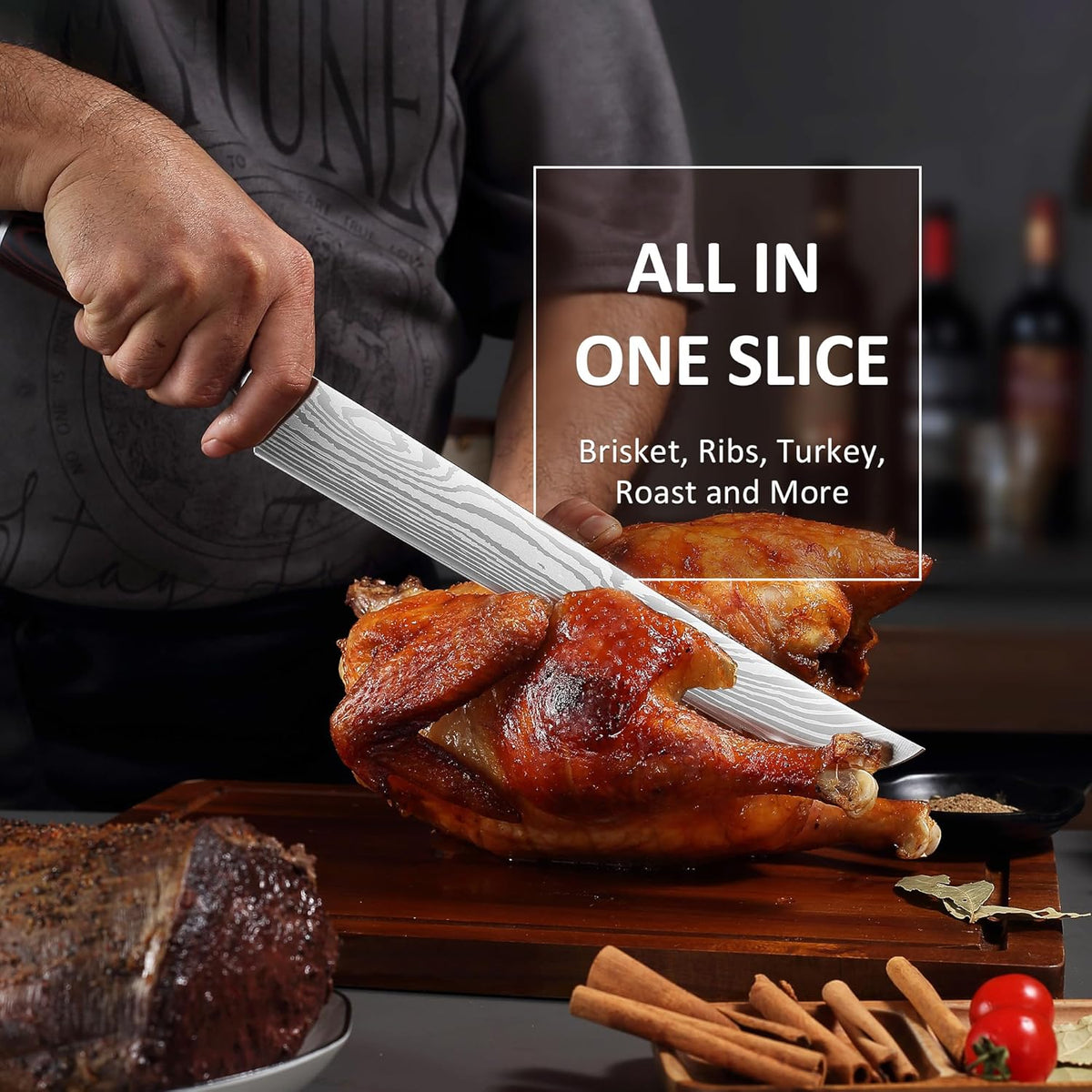 Paudin Carving Knife, 12 Inch Brisket Knife, Razor Sharp Edge Slicing Knife for Brisket Meat, Forged German High Carbon Stainless Steel