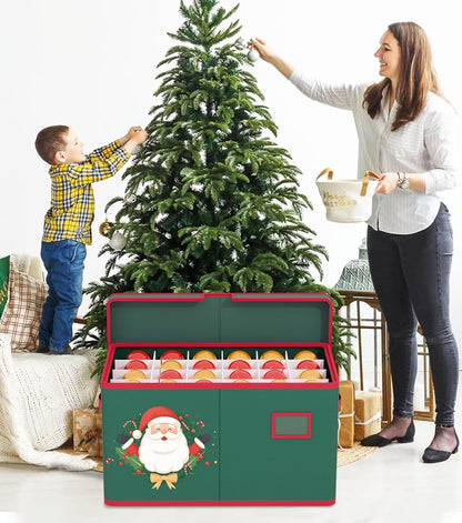 Christmas Ornament Storage Box Christmas Ornament Organizer Storage with Adjustable Dividers Fit 96 of 3 Inch 600D Oxford Fabric Ornaments Storage Container for Holiday Decorations