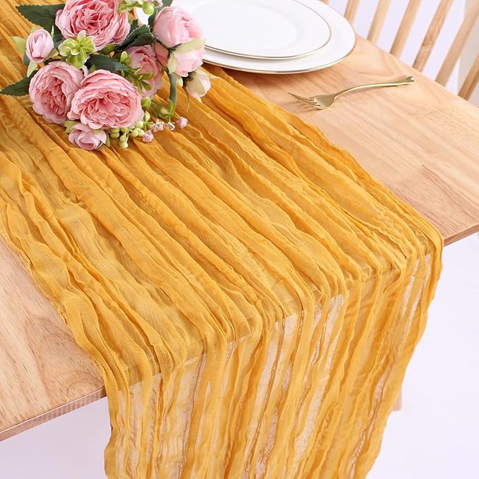 Yellow Cheesecloth Table Runner Gauze Table Runner 10FT Boho Rustic Sheer Cheesecloth Runner Bulk 120 Inch for Wedding Baby Bridal Shower Birthday Party Table Decorations