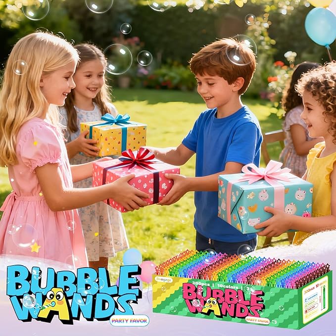 300 Pcs Bubble Wands Bulk in 10 Colors, Mini Bubble Wands，Bubble Party Favors for Kids, Children's Bubble Party Gifts, Summer Toys, Indoor and Outdoor Activities, Themed Birthdays, Girls and Boys