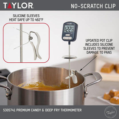 Taylor Digital Premium High Heat Resistant Candy Thermometer, Meat, Deep Fry, Brewing, and Craft Thermometer, with pan/Kettle Clip and Heat Shield