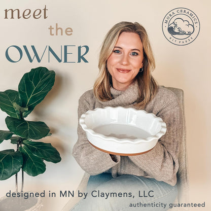 Mora Ceramic Deep Fluted Pie Dish for Baking - 9 inch Porcelain Pie Plate for Apple, Quiche, Pot Pies, Tart, etc. - Modern Farmhouse Style