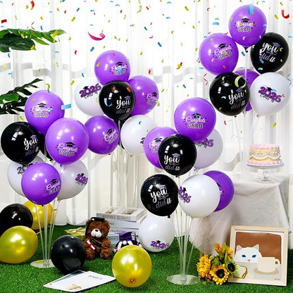 4 Set Graduation Party Balloon Stand Kits for Table Centerpieces Balloon Tables Holders with Congrats 2026 Graduation Party Decorations for School College Photo Props(Purple)