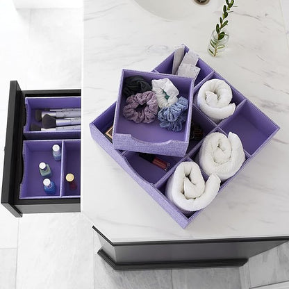 Household Essentials 2-Pack of Drawer Organizers, Sturdy Chipboard With Soft Polyester Cover, Handy and Fashionable Organization Solution, 3” H x 4” W x 12” D, Iris