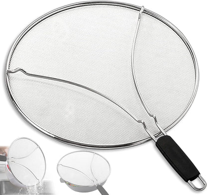 Splatter Screen for Frying Pan & Food Strainer,13 Inch Stainless Steel Grease Splatter Guard,Shield from Splashing Oil, Dishwasher Safe(Black)